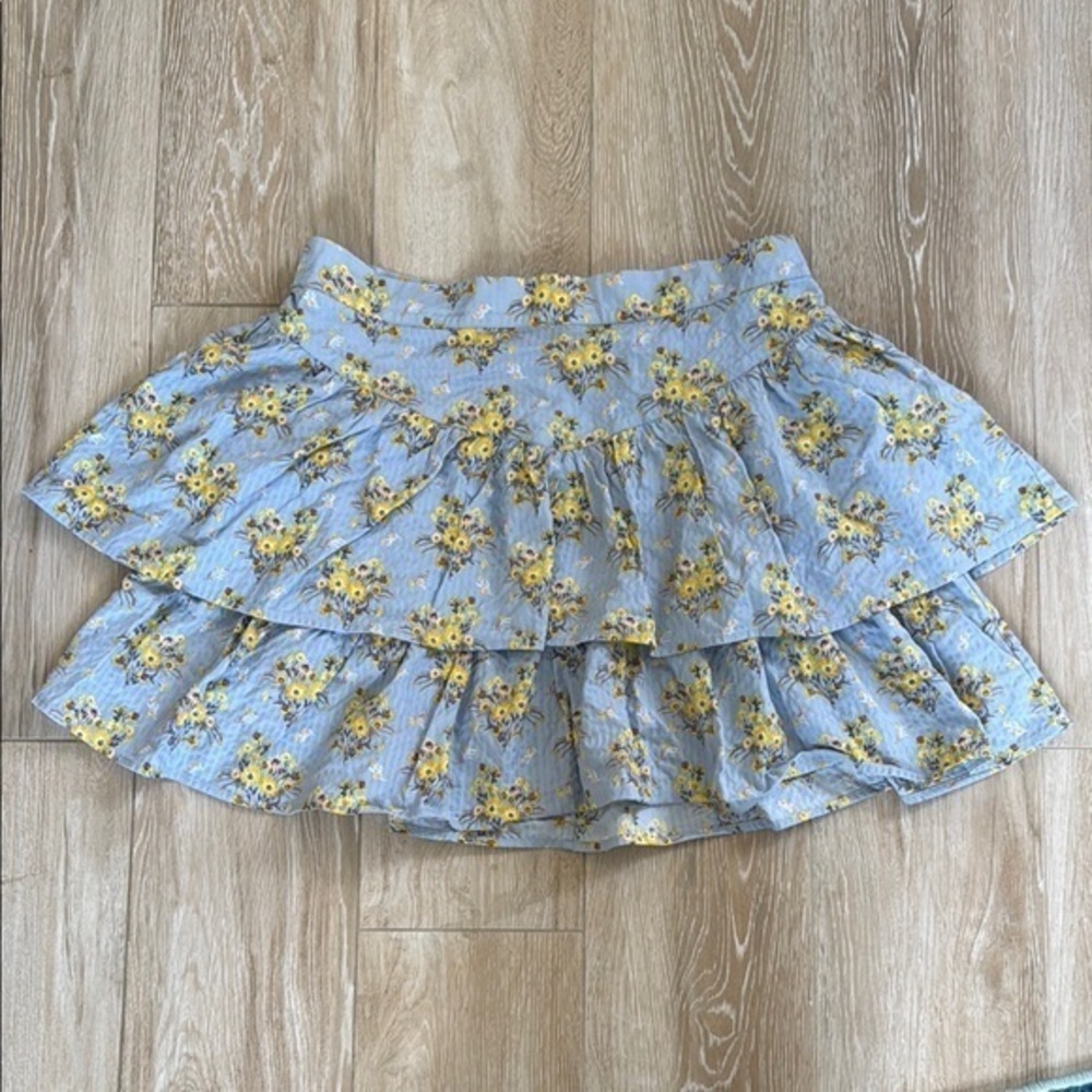 Happy Nature Floral Tiered Skirt in Blue and Yellow 12